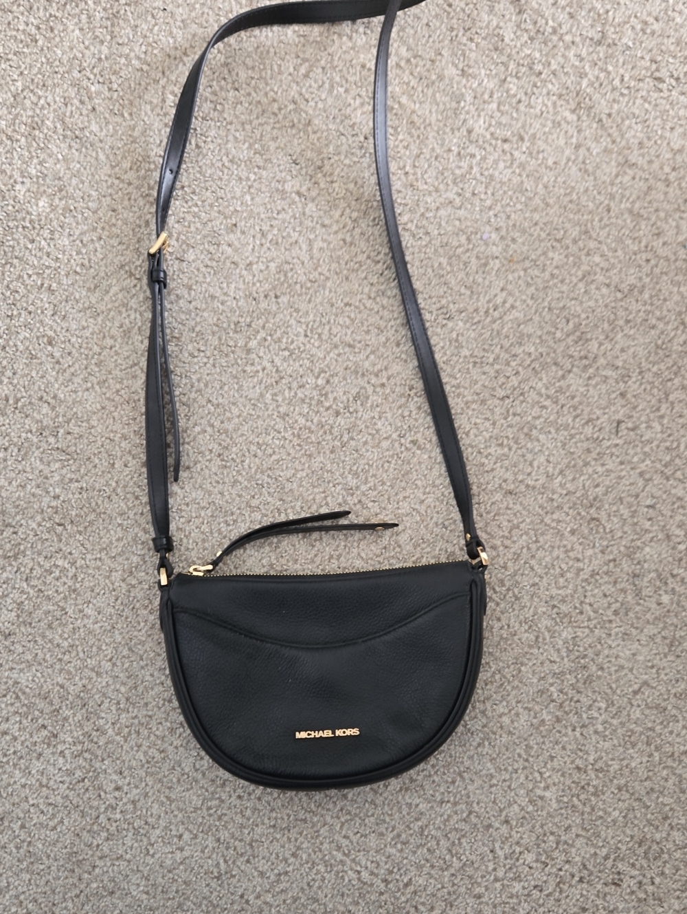 Michael Kors Black Pebbled Leather Saddle Crossbody with Gold Hardware
